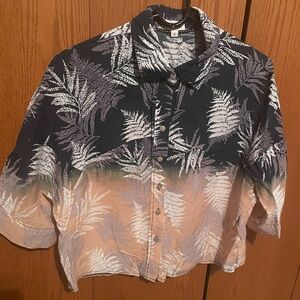 Pol Tropical Ombre Button-Up Shirt - Navy, White & Peach